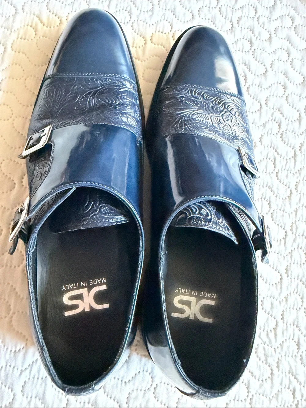 DIS (Design Italian Shoes) Navy Double Monk Strap Dress Shoes  Size 10